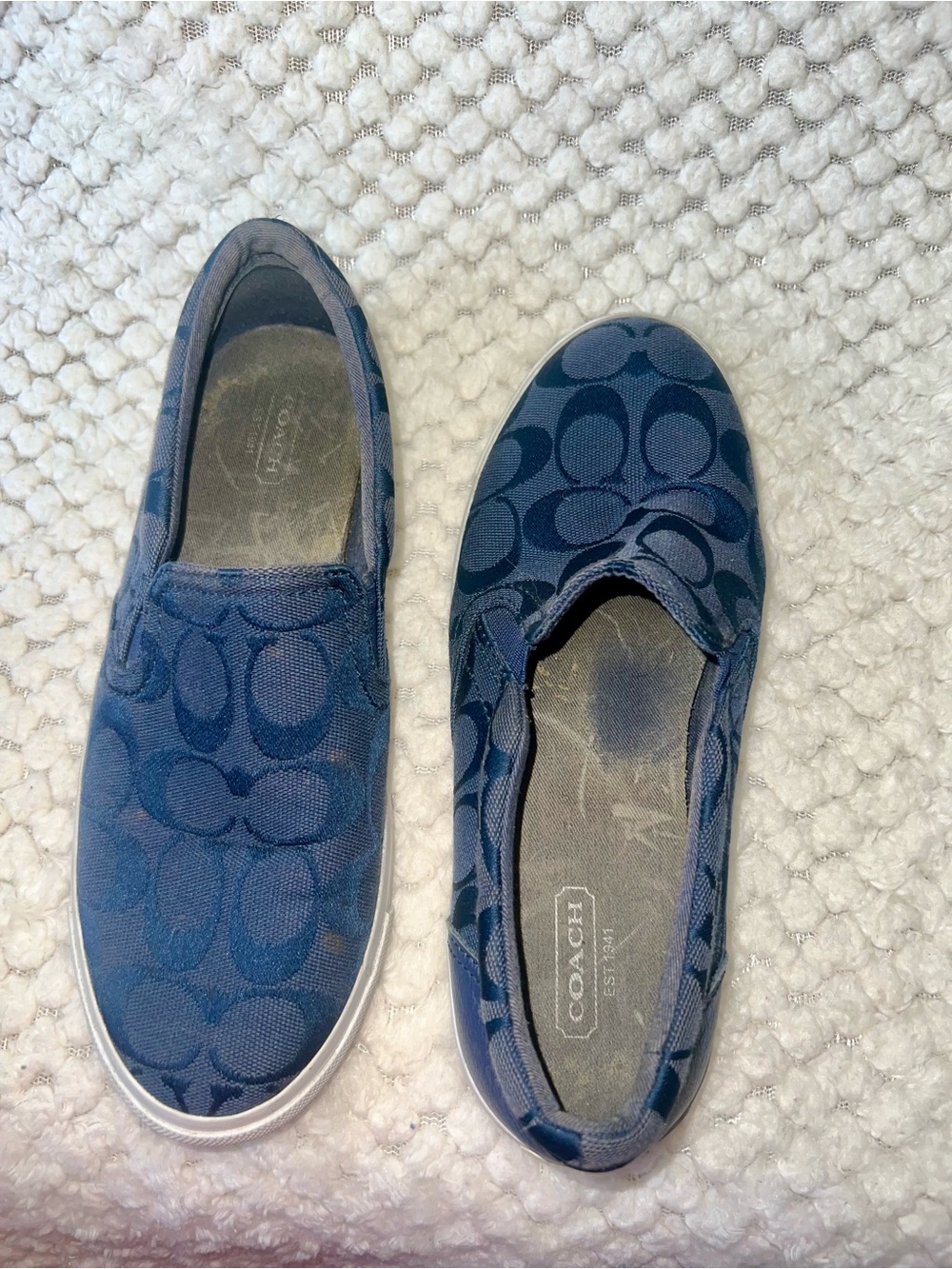COACH women Navy Signature Slip-On Sneakers